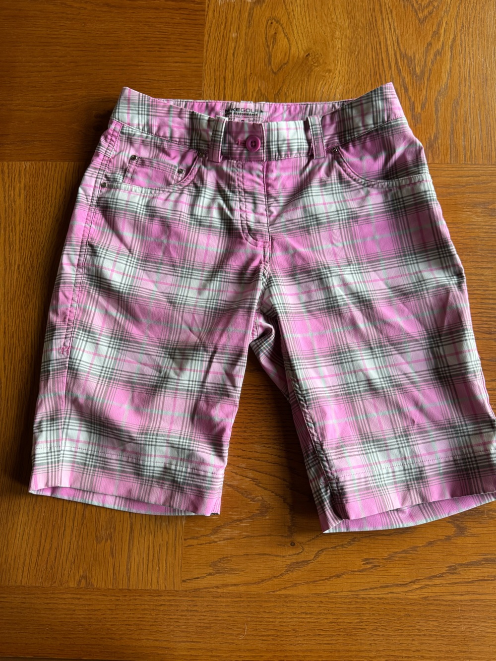 Nike Golf Dri-Fit Pink Gray Plaid Women's Shorts